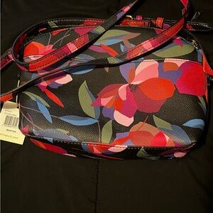 Trina Turk Black and Pink Floral Crossbody Bag
